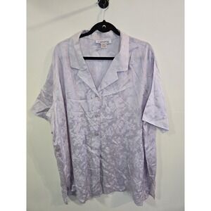 Vintage Silhouettes 100% Silk Floral Blouse 3X Pastel Lavender Jacquard Button